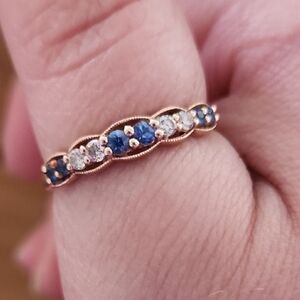 14k Solid Rose Gold LeVian Diamond & Sapphire Band